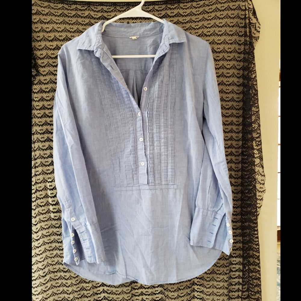 J. CREW Quarter Button Long Sleeve Tuxedo Blouse